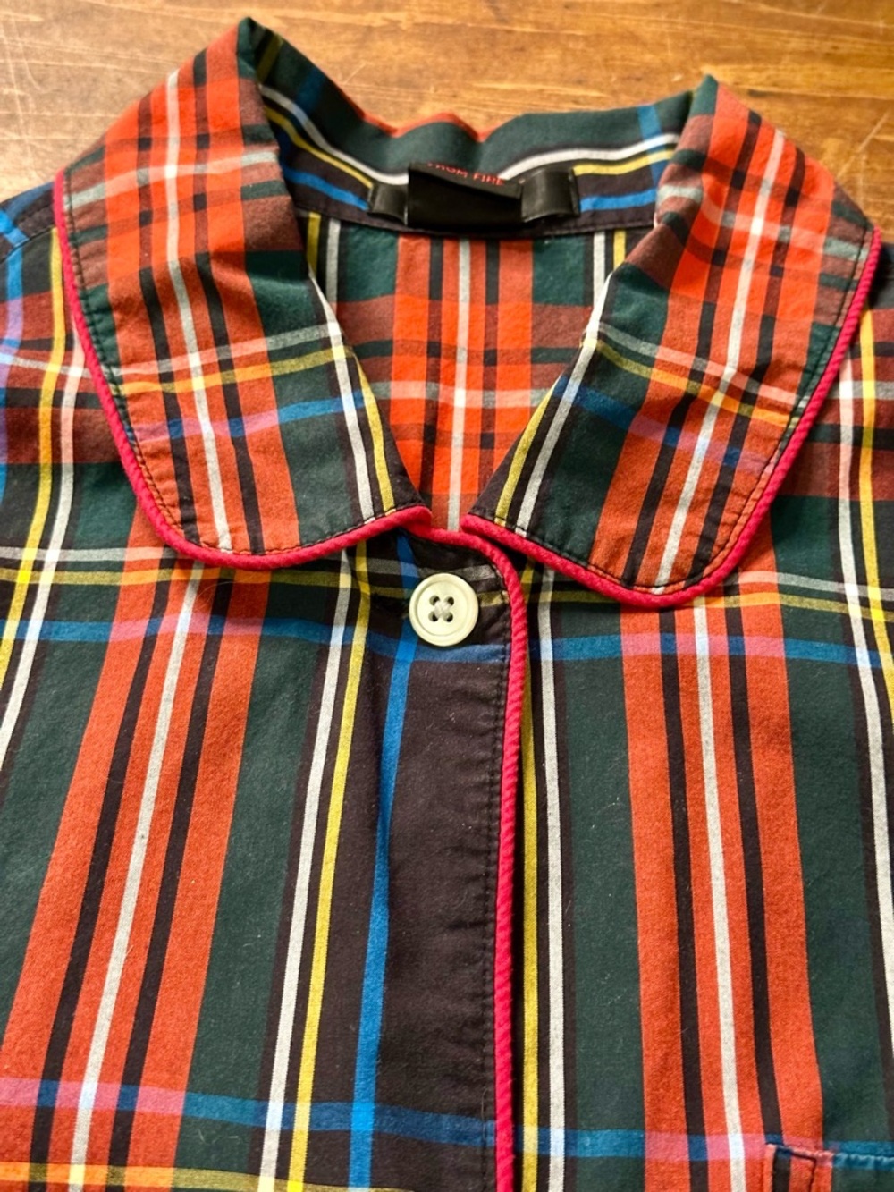 J.Crew Plaid Button Front Blouse Red Trim Cotton Preppy Tartan Shirt Classic - Picture 3 of 12